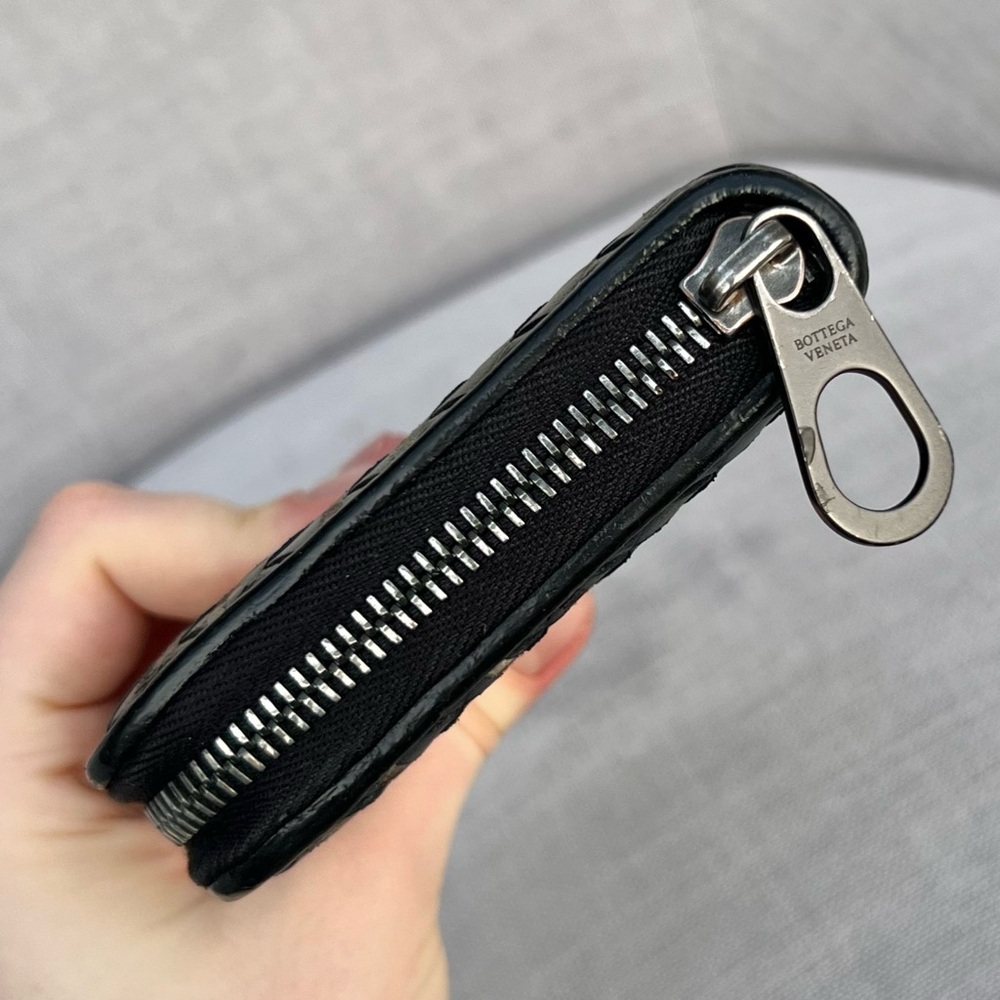 RARE BOTTEGA VENETA Anthracite Black Weave Intrecciato Zip Around Long Wallet - Picture 4 of 10